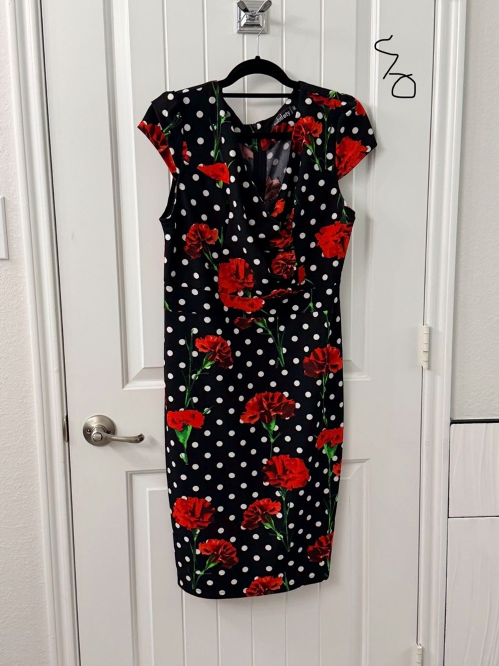Black Polka Dot & Red Floral Sheath Dress